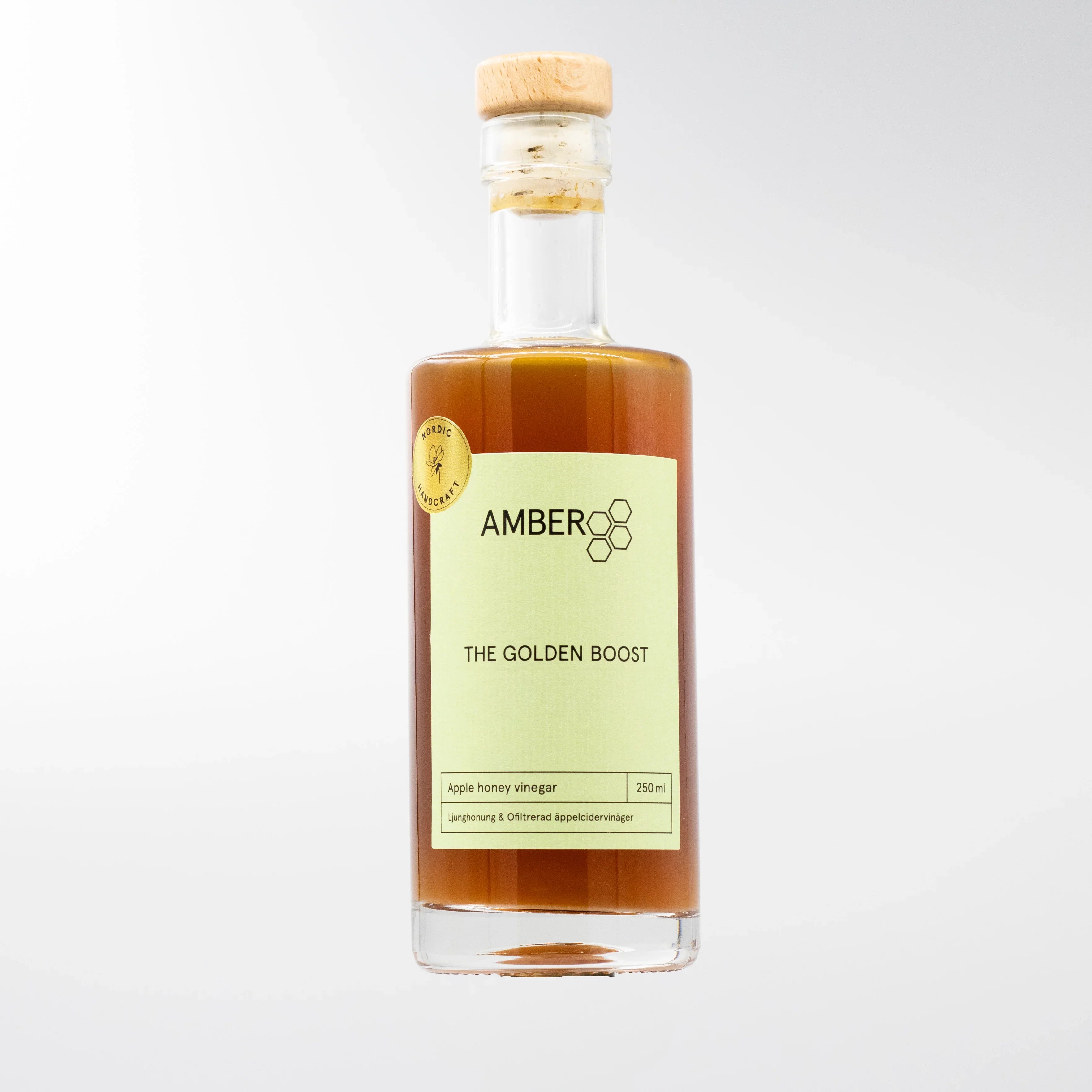 Flaska med äppelcidervinäger och honung, naturlig ljunghonung, 250 ml, ekologisk produkt