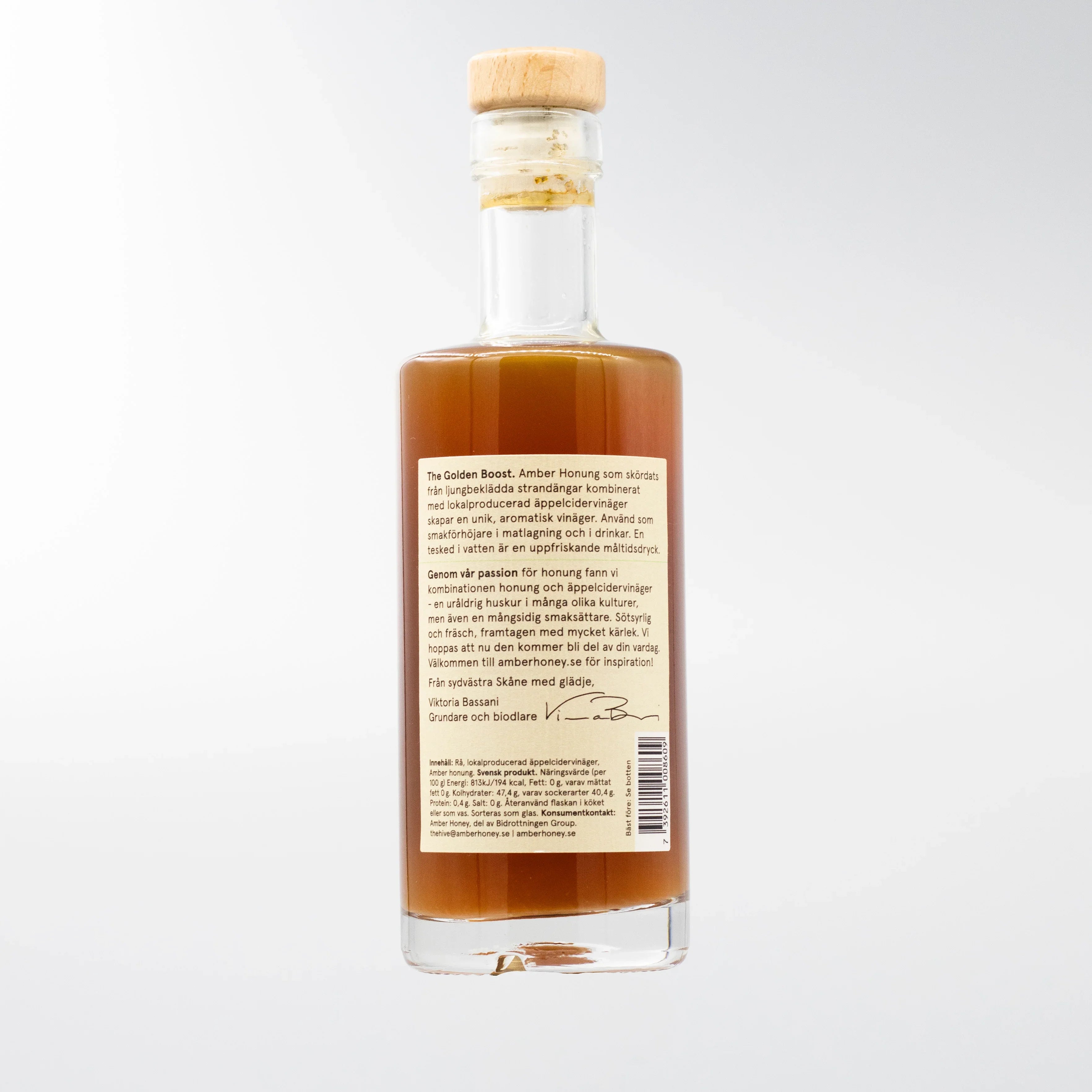 Flaska med naturlig honungsvinäger, ekologisk honung, äppelcidervinäger, svensk produkt