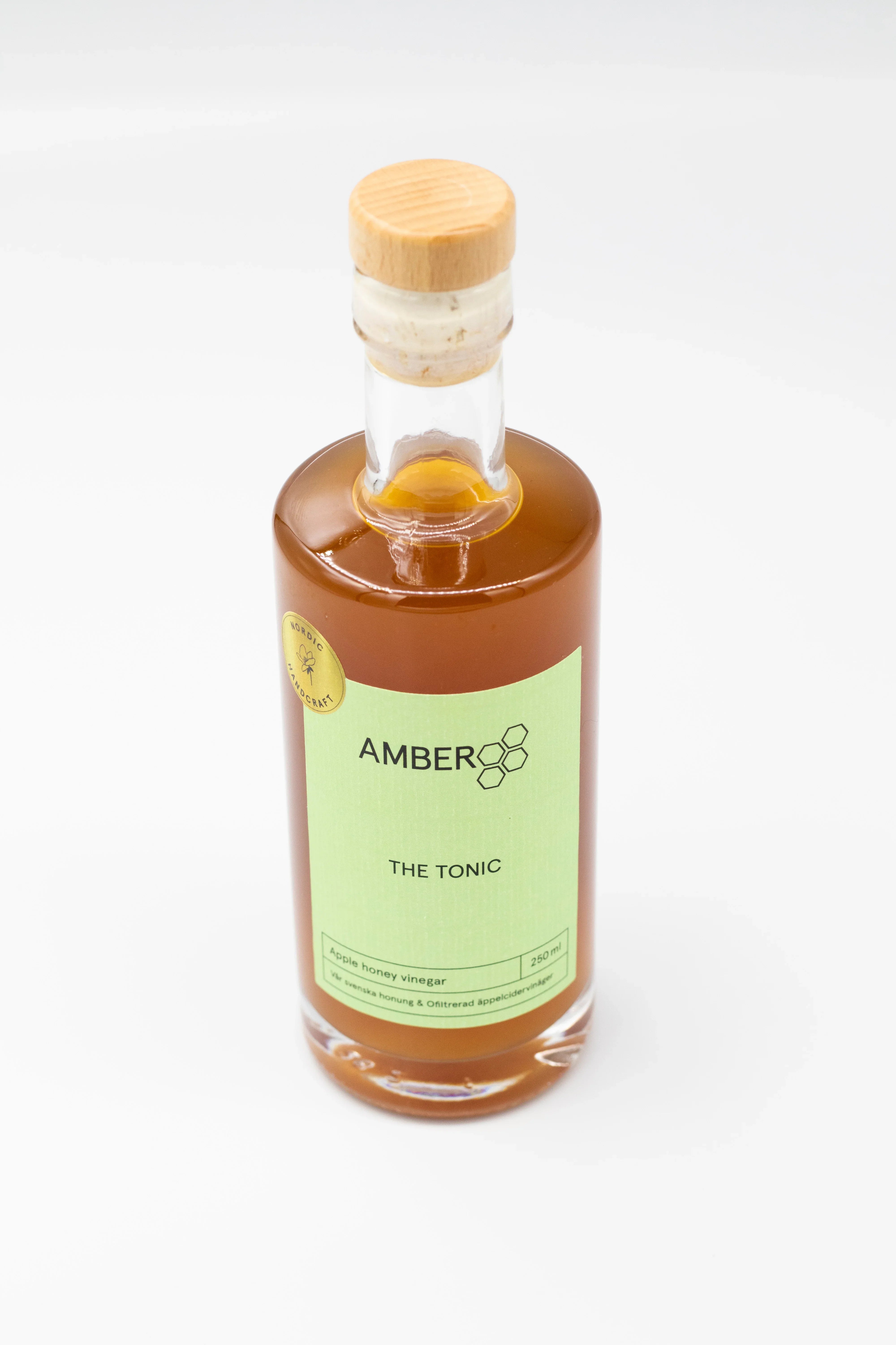 Flaska med äppelcidervinäger och honung, ekologisk tonic, naturlig biodling, 250 ml